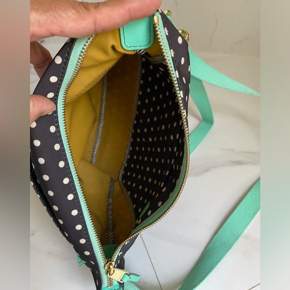 FOSSIL Black With Teal Trim And White Polka Dot Crossbody Bag - Picture 4 of 16